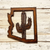 rusted steel in the outline shape of Arizona and a saguaro cactus in the center.