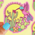 A yellow sun behind flowering cacti and a graceful hummingbird