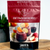 Dark red and black resealable food pouch with picture of two stemless wine glasses