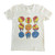 Light tan t-shirt with smiley emojis in yellow, red, and blue that appear to be melting.