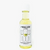 Clear plastic wine bottle shaped bottle with light yellow liquid contents and white label