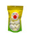 a green and yellow ombre bag with the Upscale Freeze logo and an open window showing off balls of pale yellow and white taffy