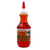 Round squeeze bottle with squeeze top containing dark pink liquid with white label