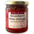 Round glass jar with gold lid containing red colored jelly.