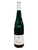 Tall thin glass wine bottle with white label