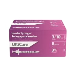 Insulin Syringe with Needle UltiCare™ 0.3 mL 31 Gauge 5/16 Inch Attached Needle NonSafety 100/BX