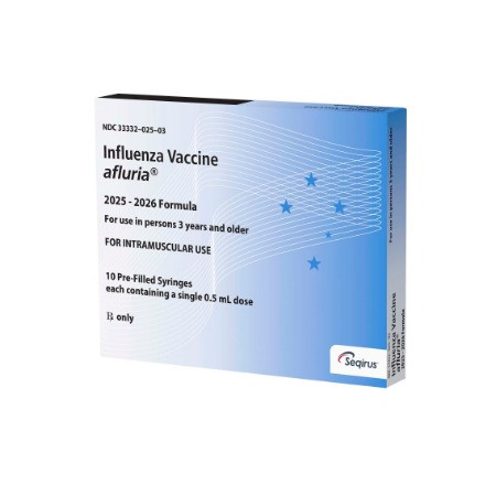 Afluria (Seqirus) Influenza Vaccine 0.5ml prefilled syringes, thimerosal-free , No Latex 10/BX (2025-26) (REF)