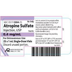 Atropine Sulfate 0.4mg/mL 1mL 25/SDV