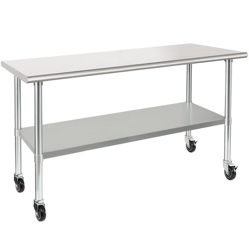 Steelton 30" x 72" 18 Gauge 430 Stainless Steel Work Table with Undershelf and Casters 1/EA