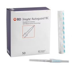 Peripheral IV Catheter Insyte Autoguard 24G 3/4" Winged Blood Control Push Button Safety 50/Box