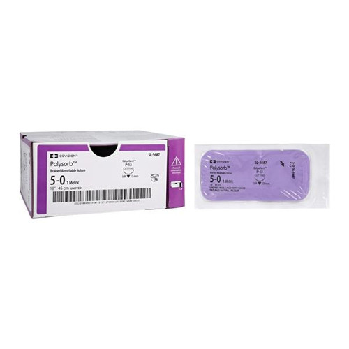 Suture, Absorbable with Needle Polysorb™ Polyester P-13 3/8 Circle Precision Reverse Cutting Needle Size 5-0 Braided 36/Box