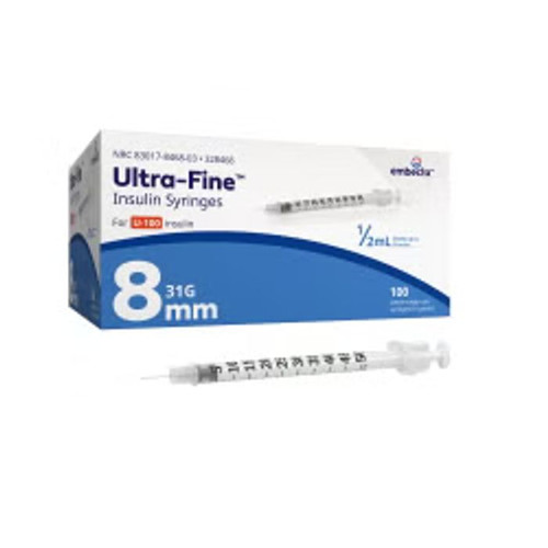 Syringe Insulin 1/2CC 31X5/16 100/Box