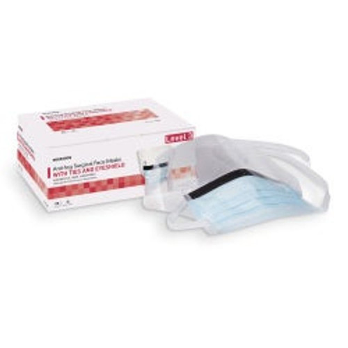 Surgical Mask with Eye Shield Anti-fog ASTM Level 3 Tie Closure One Size Fits Most 25/Box