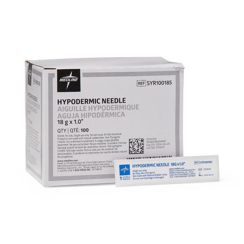 Needle, Hypodermic Reg. Bevel 18 guage 1 inch 100/box