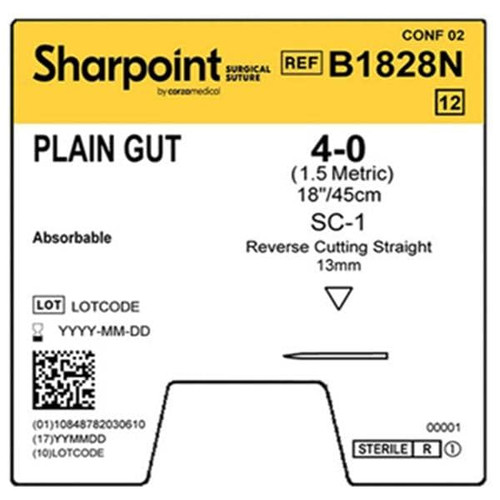 Absorbable Suture Needle Sharpoint® Plain Gut SC-1 Straight Reverse Cutting Needle Size 4-0 12/Box