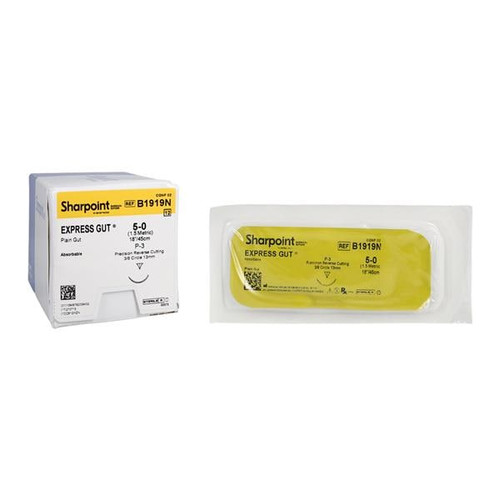 Absobable Suture Plain Gut P-3 3/8 Circle Precision Size 5-0 12/Box