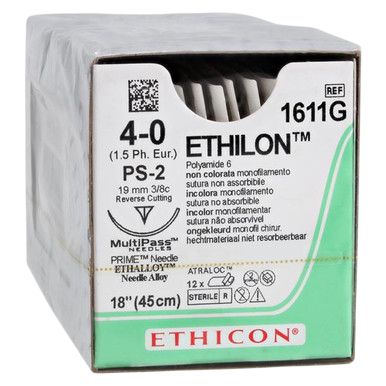 Suture 4-0 18” Ethicon Clr Mono SA PS-2 12/Box