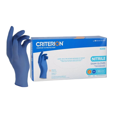Gloves Exam Criterion N200 Powder-Free Nitrile Latex-Free Large Blue 200/Box
