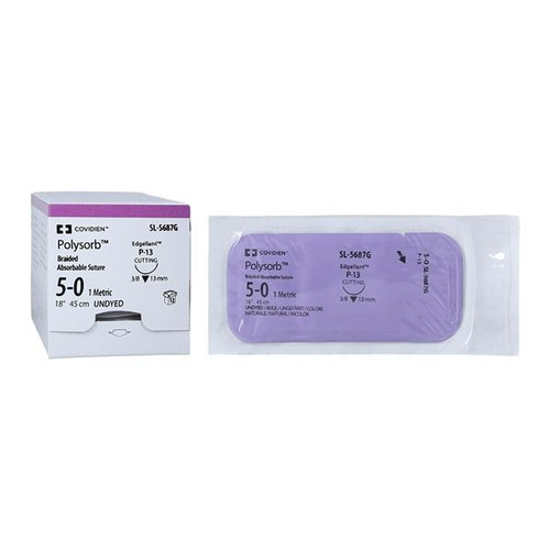 Suture, Absorbable with Needle Polysorb Polyester P-13 3/8 Circle Precision Reverse Cutting Needle Size 5-0 Braided 12/Case