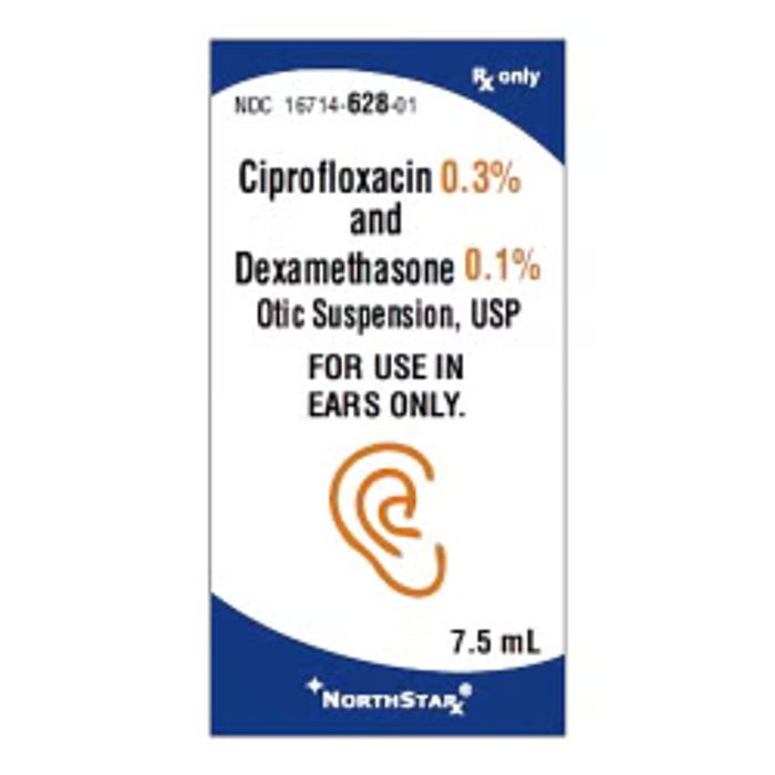 Ciprofloxacin HCl / Dexamethasone 0.3% - 0.1% Suspension 7.5mL 1/Bottle