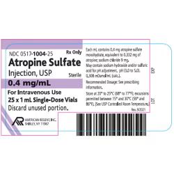 Atropine Sulfate 0.4mg/mL 1mL 25/SDV