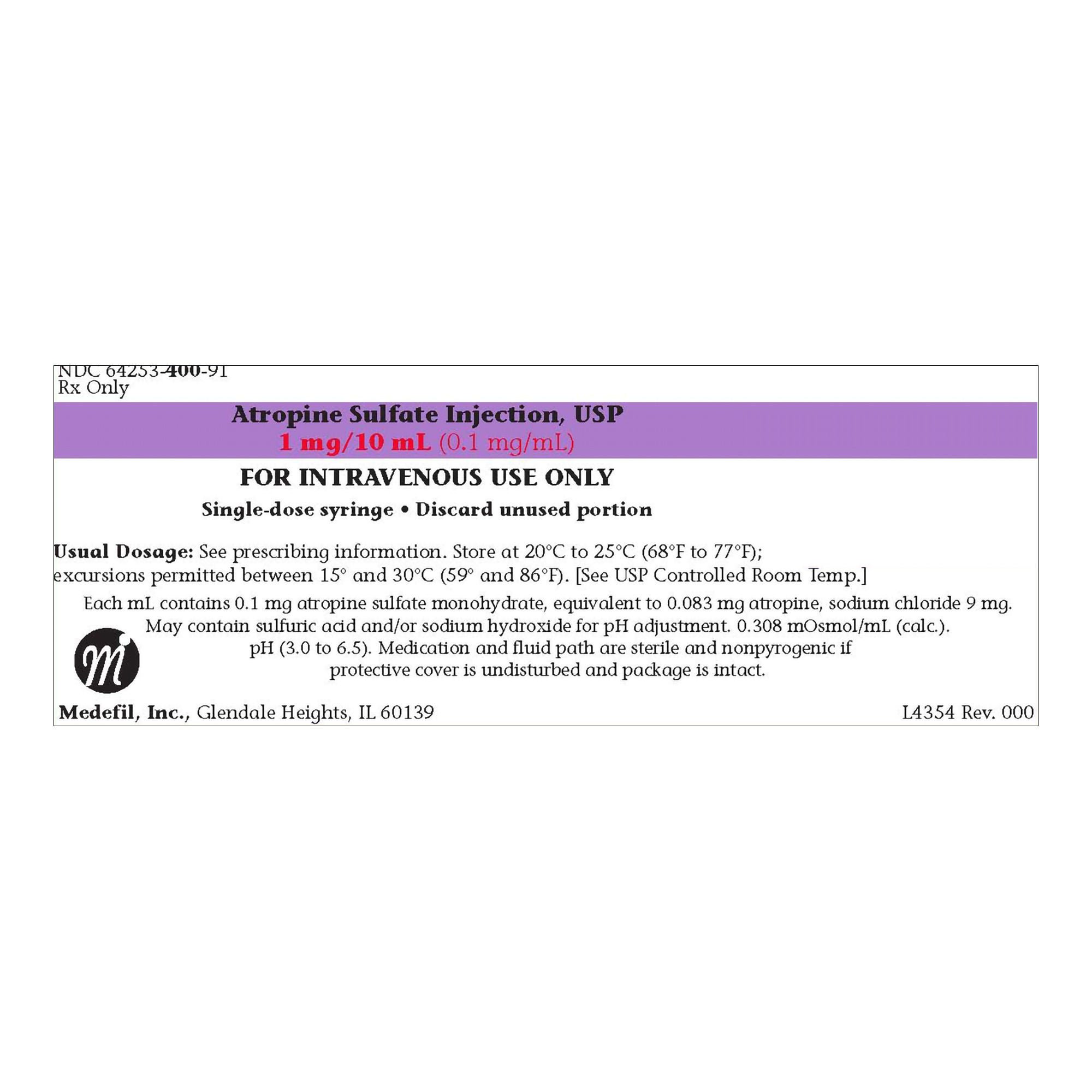 Atropine Sulfate 0.1mg/mL 10mL 1/Syringe