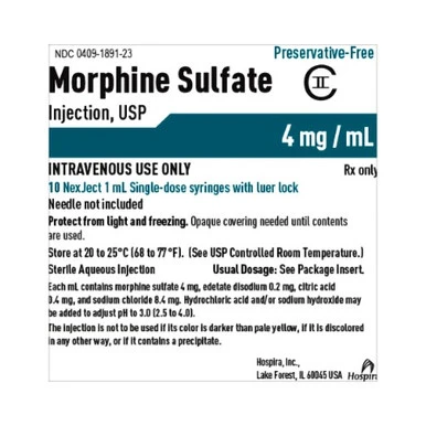 Morphine Sulfate 4mg/ml 1mL Carpuject 10/syringe