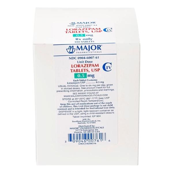 Lorazepam 0.5mg Tablet 100/Bottle