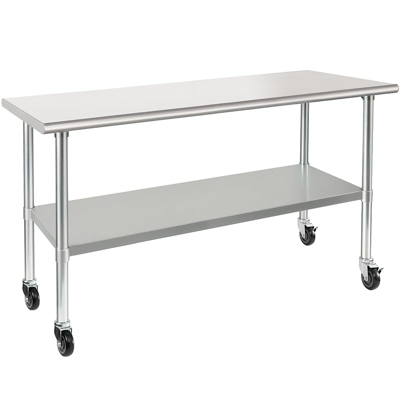 HARDURA Stainless Steel Table 24 x 72 Inches with Wheels Casters NSF Heavy Duty Commercial Prep Table with 2” Backsplash and Adjustable Undershelf for Restaurant Kitchen Home and Hotel 1/EA