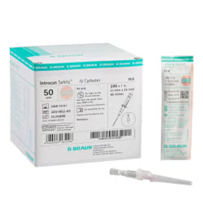 Peripheral IV Catheter Introcan Safety® 22 Gauge 1 Inch Polyurethane Straight Hub  50/Box