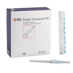 Peripheral IV Catheter Insyte Autoguard 24G 3/4" Winged Blood Control Push Button Safety 50/Box