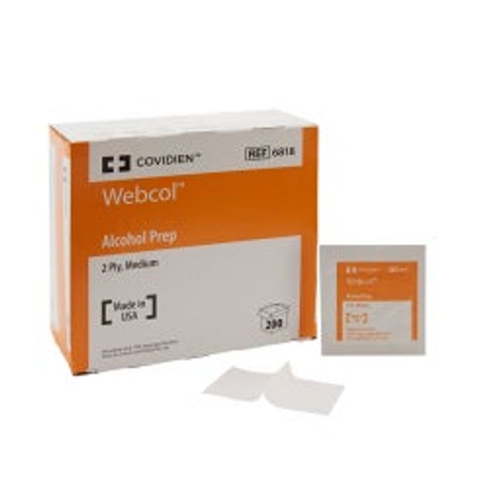 Webcol Alcohol Prep Pads, Sterile, 2-Ply, Size M 200/Box