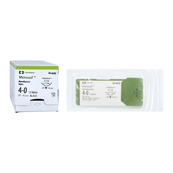 Nonabsorbable Suture with Needle Nylon C-13 3/8 Circle Reverse Cutting Needle Size 4 - 0 Monofilament 12/Box