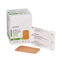 Adhesive Bandage, Tan Rectangle Fabric Patch 2x3 50/Box