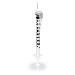 Safety Tuberculin Syringe w/Needle 1mL 1/2" 27g 100/Box