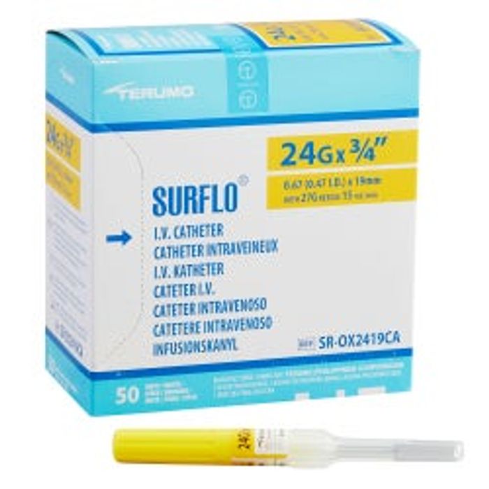 Surflo IV Catheter 24 Gauge 3/4" Yellow 50/Box