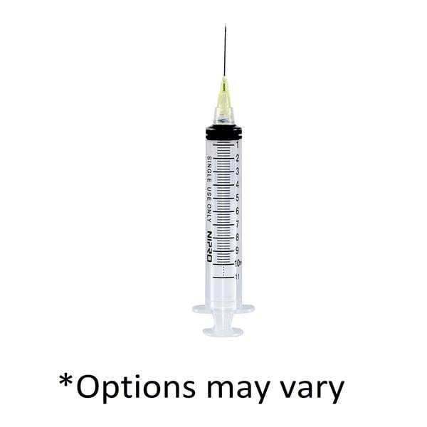 Syringe w/ Needle 10cc 1”x20G Luer Lock Tip 100/Box