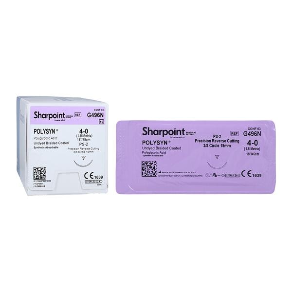 Absorbable Suture with Needle PolySyn™ Polyglycolic Acid 3/8 Circle Precision Reverse Cutting Needle Size 4 - 0 Braided 12/Box