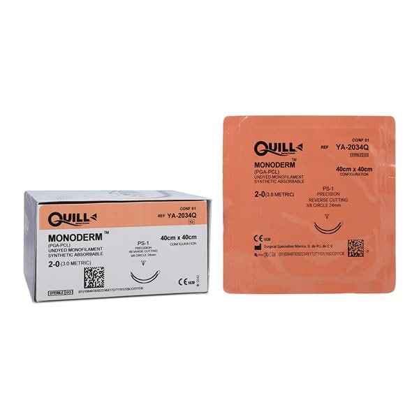 Quill Suture Monoderm Size 2-0 40x40cm 24mm Reverse Cutting Needle 12/Box