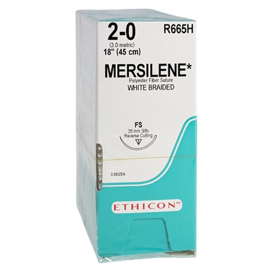 Nonabsorbable Suture Needle Merslen FS 3/8 Circle Reverse Cutting Needle Size 2-0 Braided 36/Box