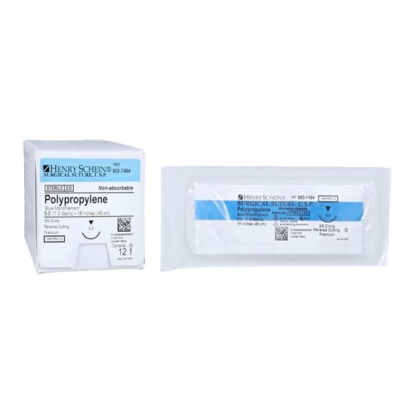 Suture Polypropylene Monofilament 5-0 18" Non-Absorbable C-3 3/8 Circle Needle 13mm Uncoated Blue 12/Box