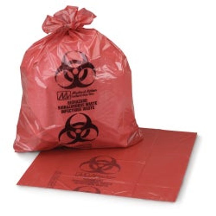 Biohazard waste bags, red/black, 11x14” 500/Case