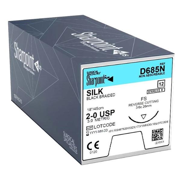 Silk 2-0 Black 1x18" FS Sutures 12/pk