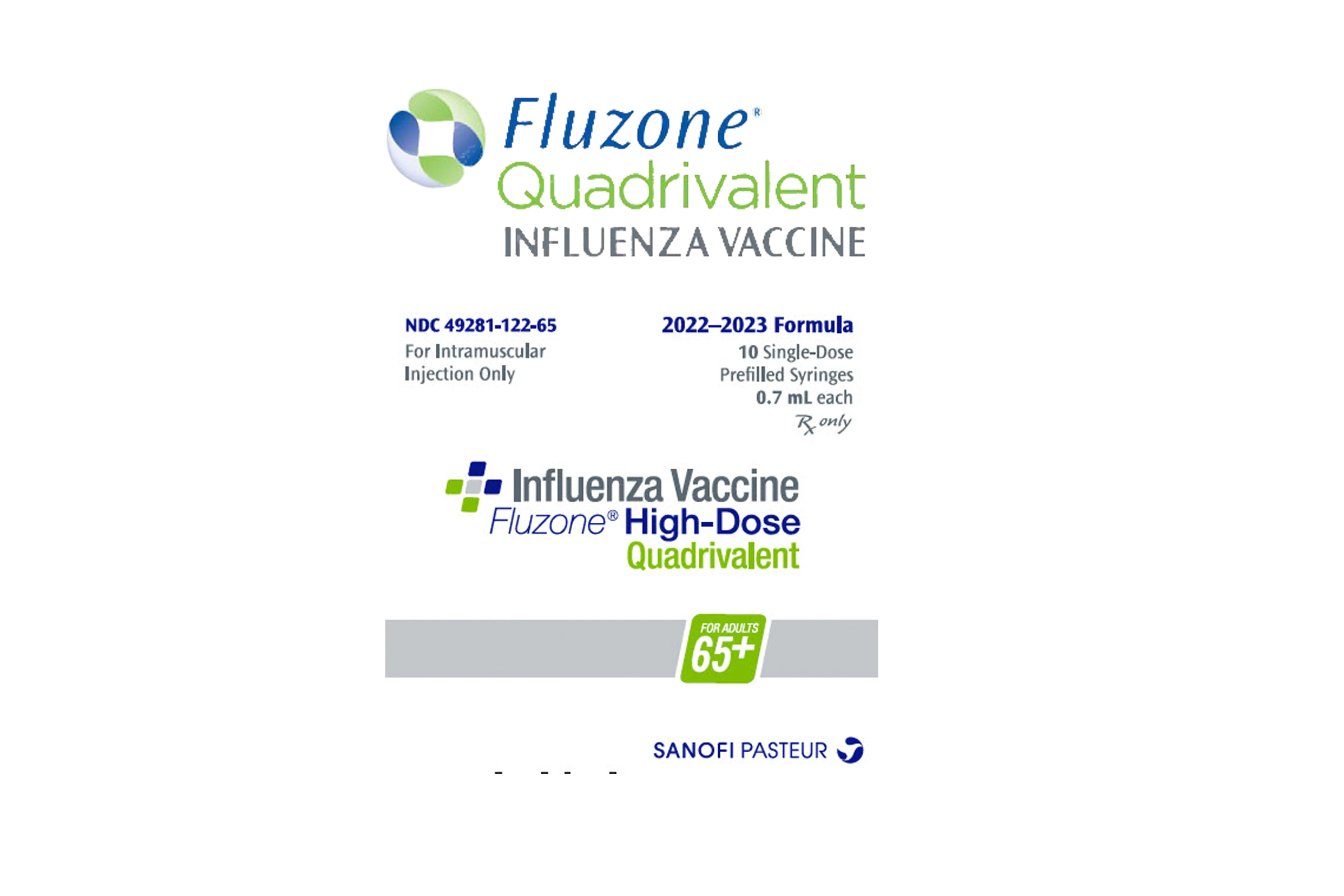 Fluzone High-Dose Trivalent Influenza Vaccine, 180 mcg/0.5 mL — Single-Dose Prefilled Syringe 10/box