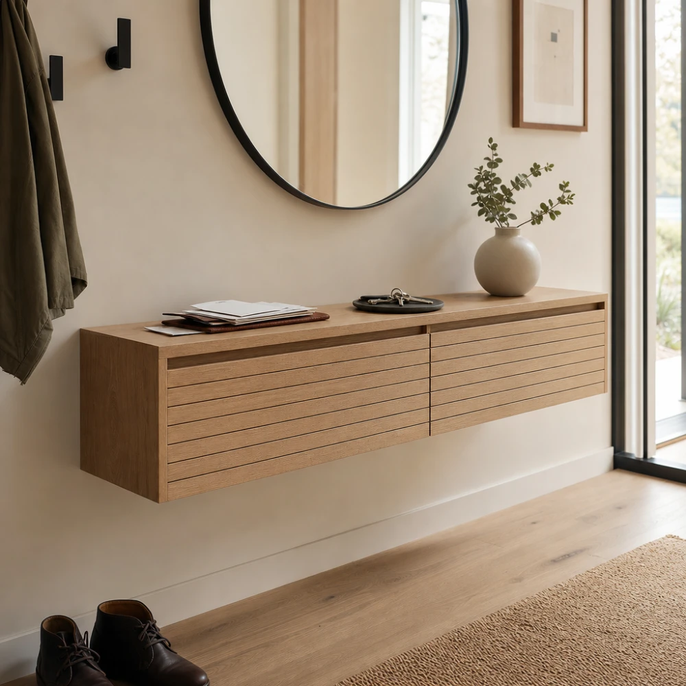 Bergen Slatted Floating Entry Console