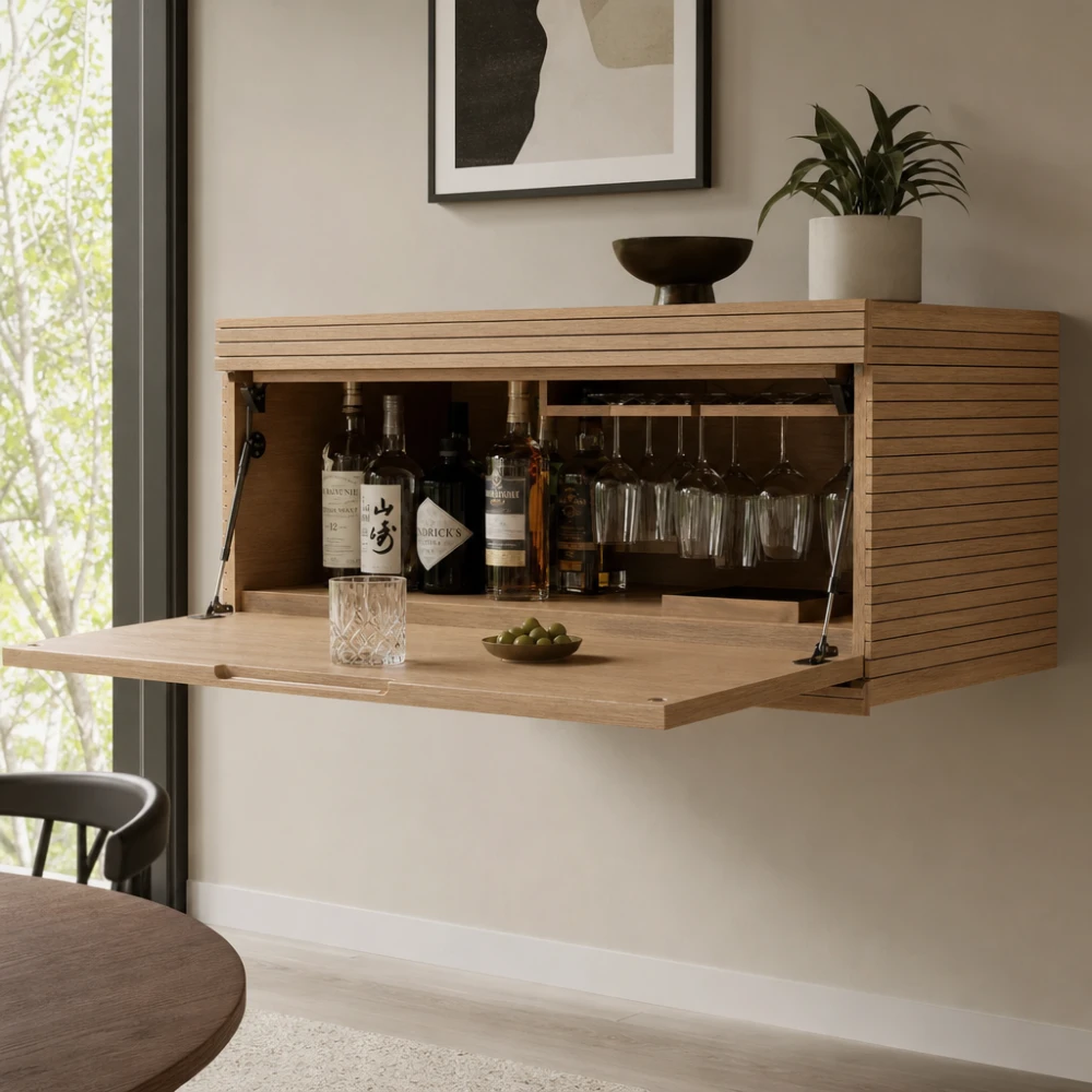 Bergen Slatted Floating Bar Cabinet