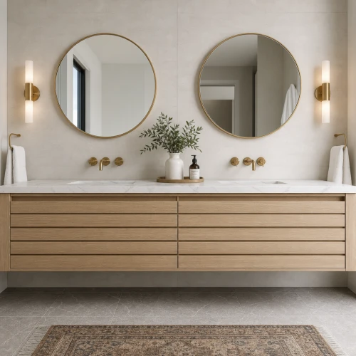 Bergen Slatted Floating Vanity Double Sink