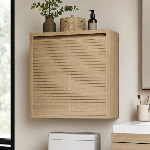 Bergen Slatted Floating Bathroom Wall Cabinet