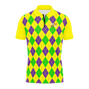 All-Over-Print Premium Polo - Yellow Green Purple Argyle