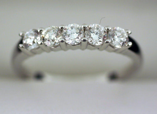 1 carat Diamond Wedding Ring 14k White Gold Band G color SI #52, 5 x .20